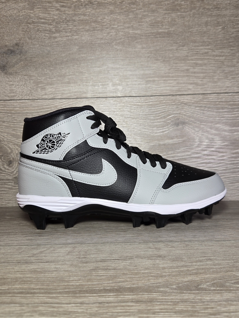 Nike Jordan 1 TD Mid Men Football Cleats Shadow Black Grey FJ6805-002 Size 9.5